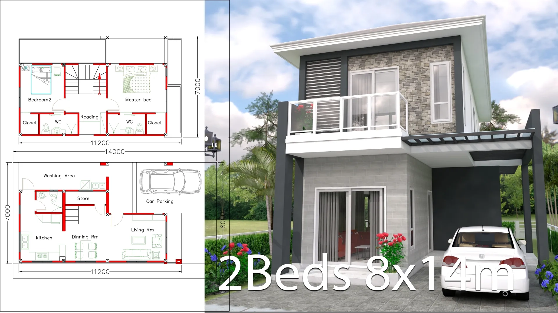 2 Bedroom 2 Storey House Plans