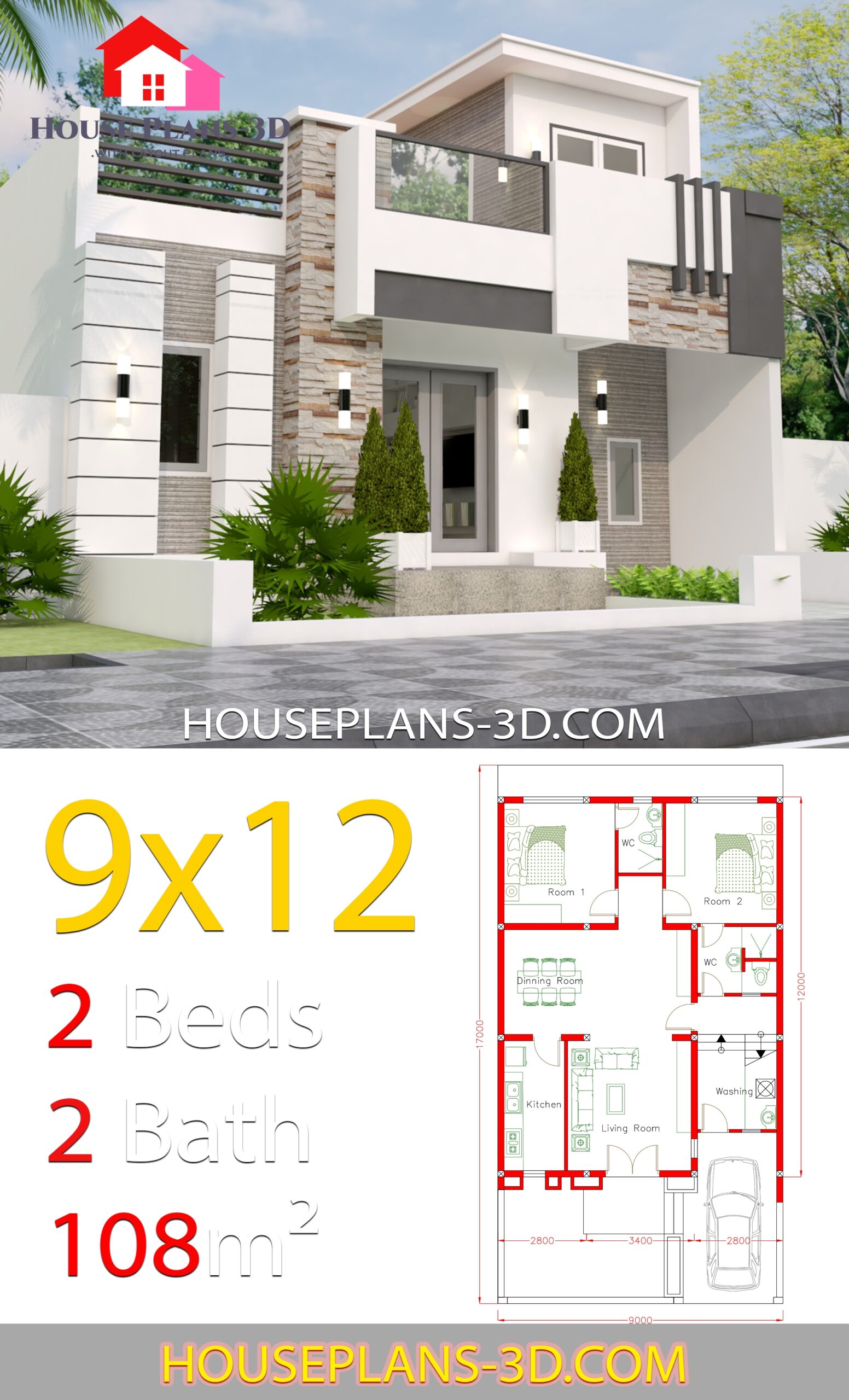 2 Bedroom Duplex House Plans 3d