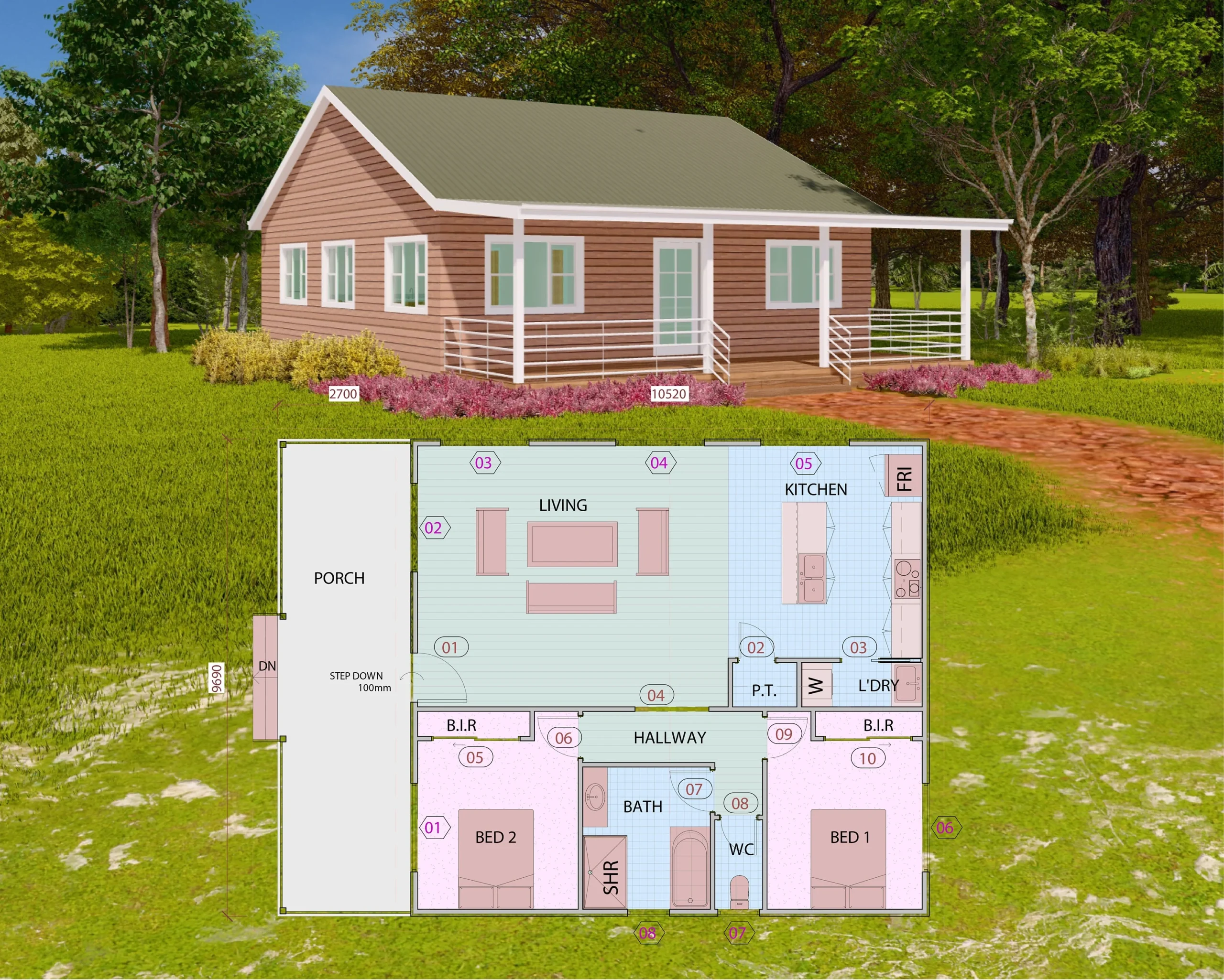 2 Bedroom Tiny House Plan