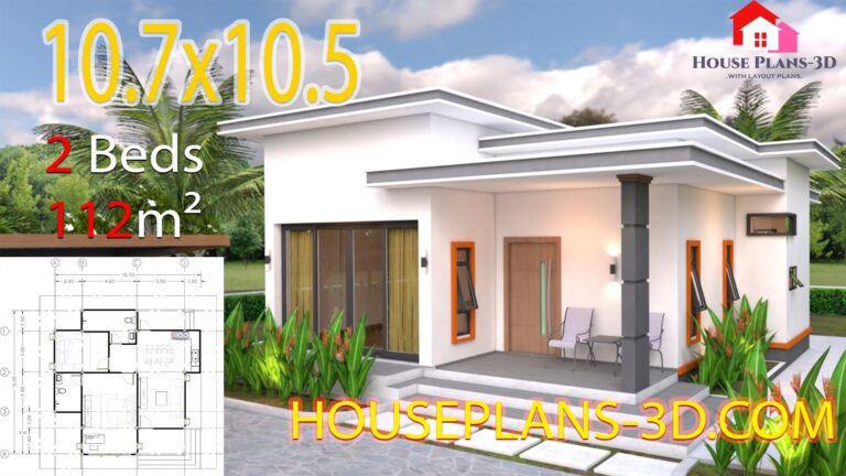 House Plans 10 7x10 5 With 2 Bedrooms Flat Roof House Plans 3D