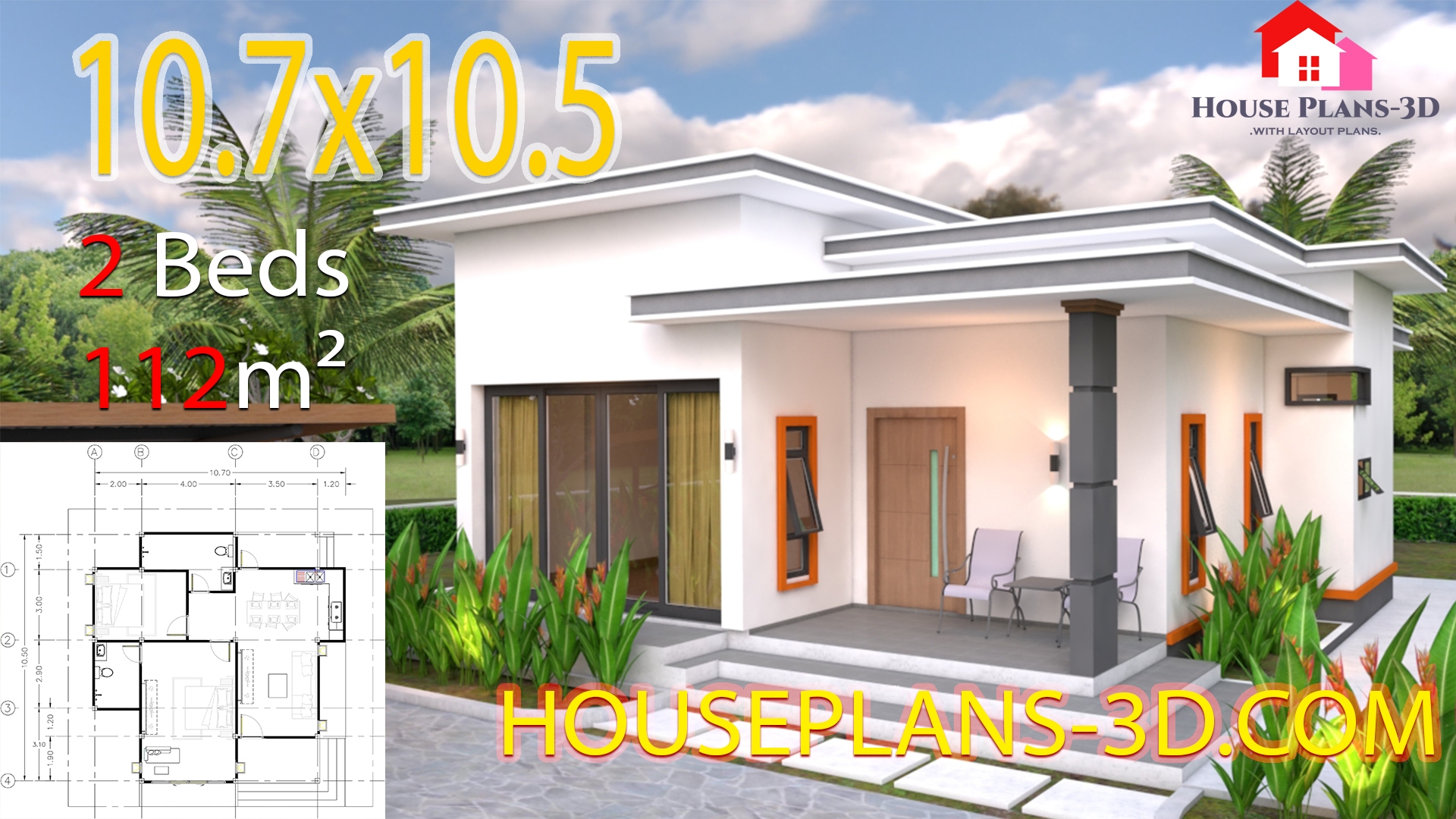2 Bedroom Flat Roof House Plans