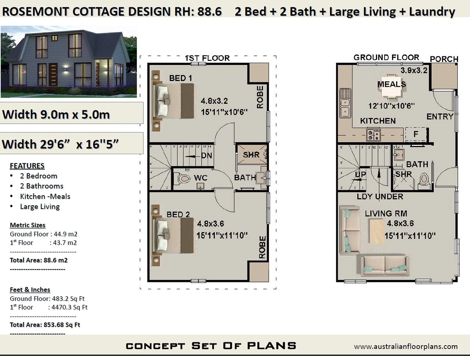 2 Storey 2 Bedroom House Plans