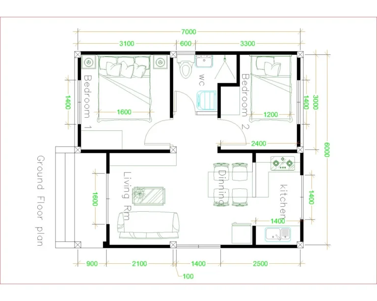 House Plans 6x7m With 2 Bedrooms SamHousePlans