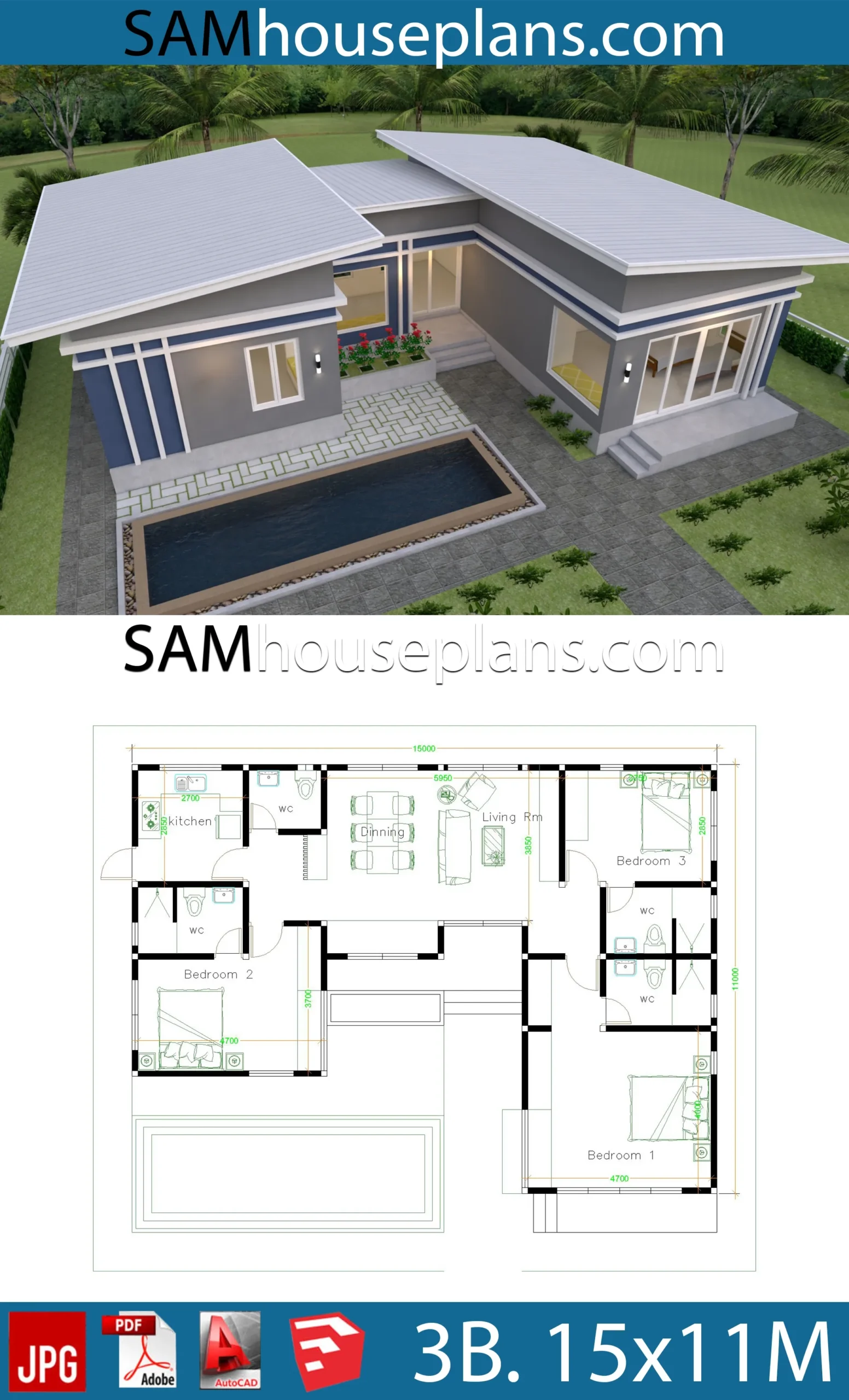 3 Bedroom Flat Roof House Plans 3 Bedroom Flat Roof House Plans