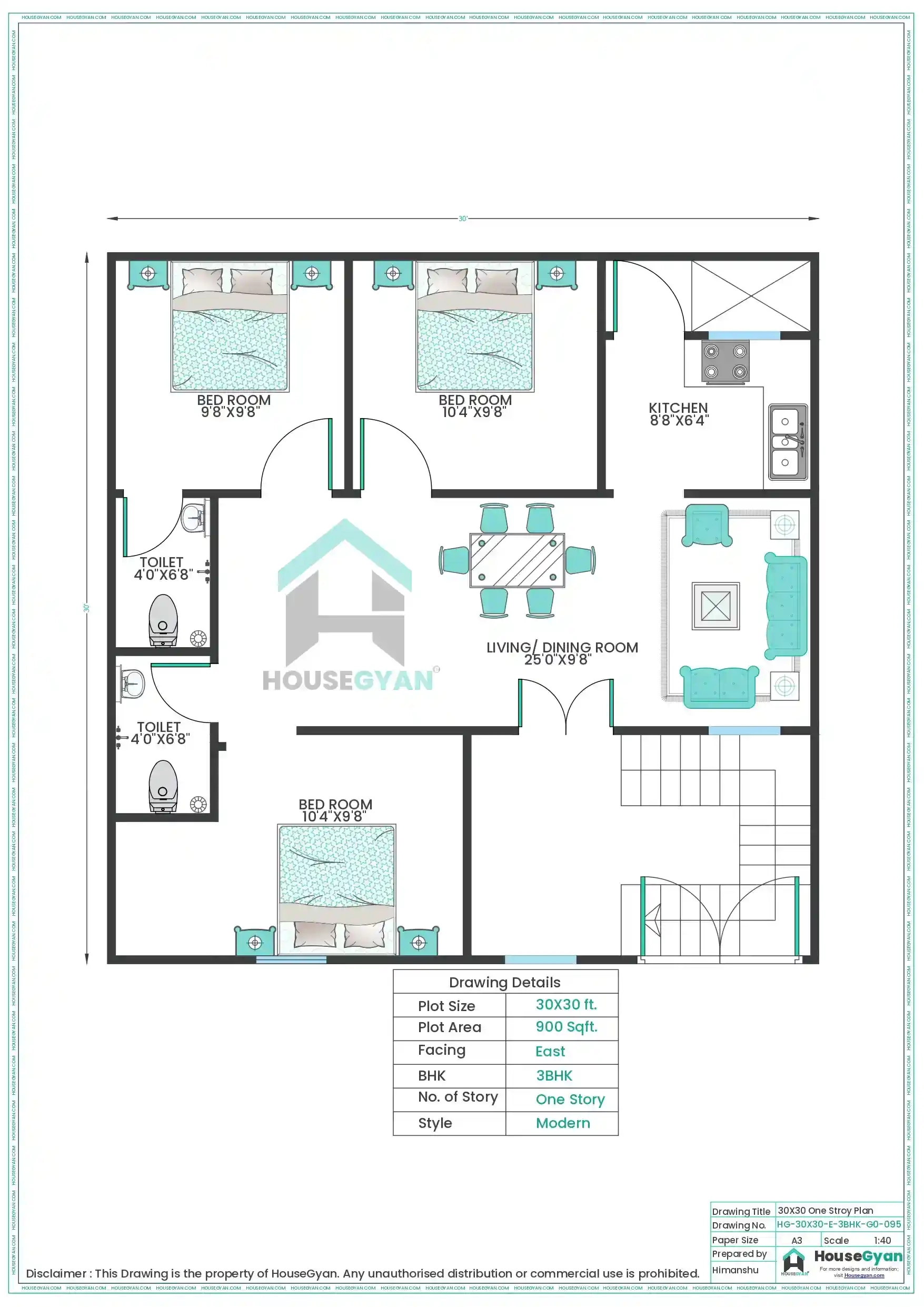 3 Bedroom House Plan Drawing