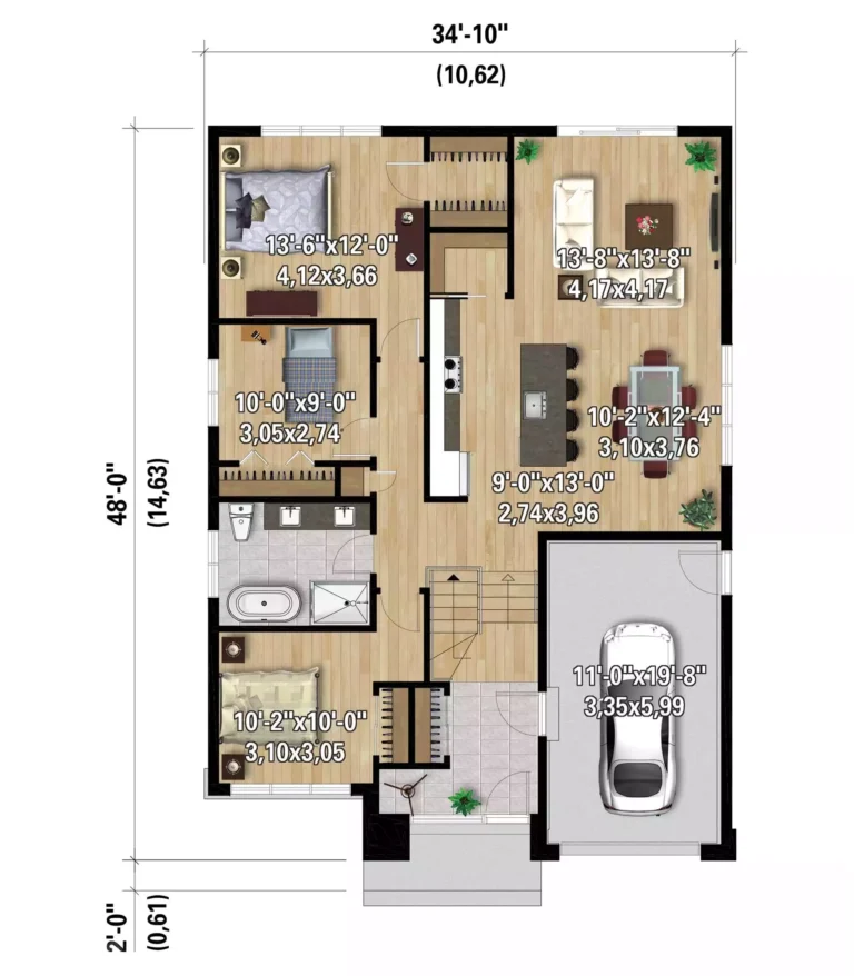 Modea Small 3 Bedroom Modern Style House Plan 8801 8801