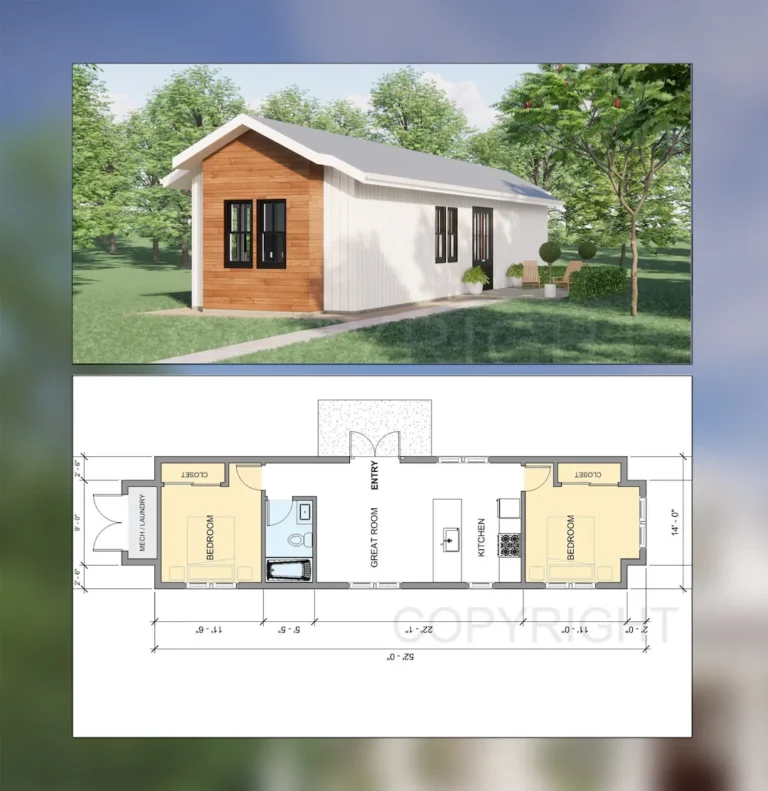 Narrow Pine I Two Level 2 Bed ADU 55x14 Custom House Plans And Blueprints Etsy