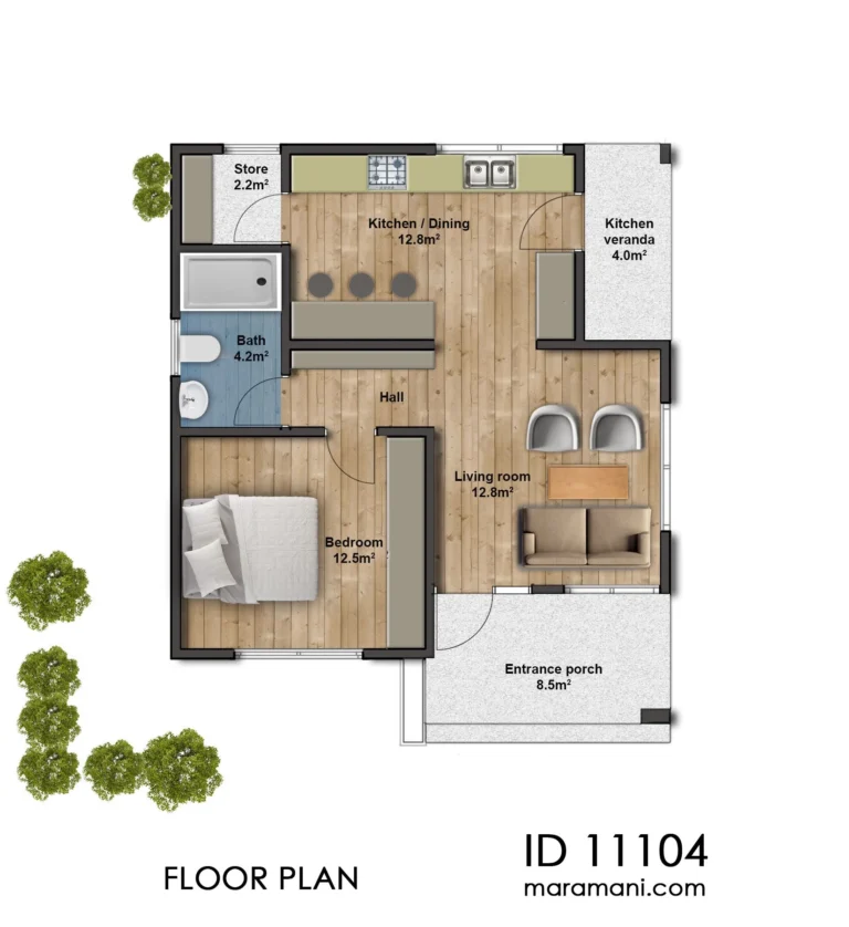 One Bedroom House Design ID 11104 Floor Plans By Maramani