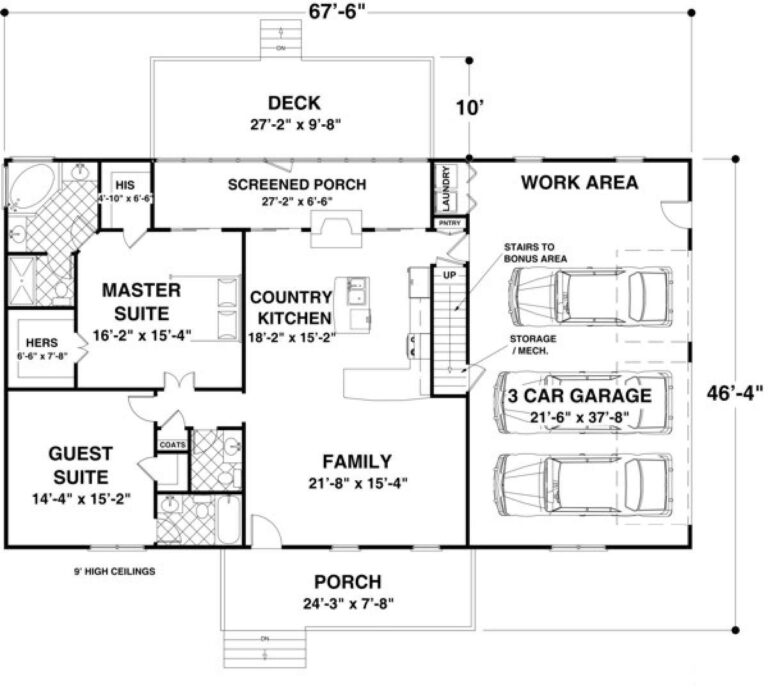 Ranch Plan 1 500 Square Feet 2 Bedrooms 2 5 Bathrooms 036 00181