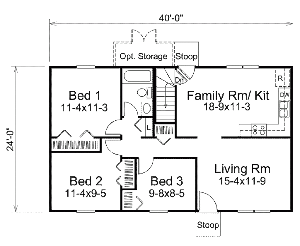 3 Bedroom 1 Bathroom House Plans