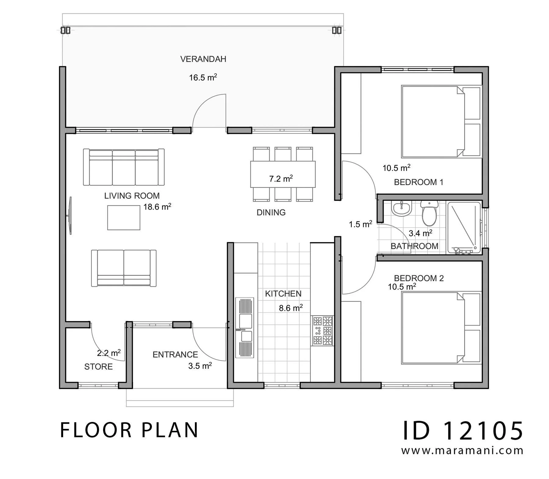 House Plan For 2 Bedroom
