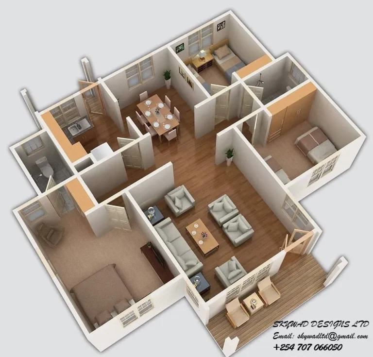Three Bedroom Bungalow House Design In Kenya 3D Muthurwa