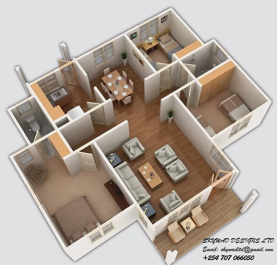 Three Bedroom Bungalow House Plans