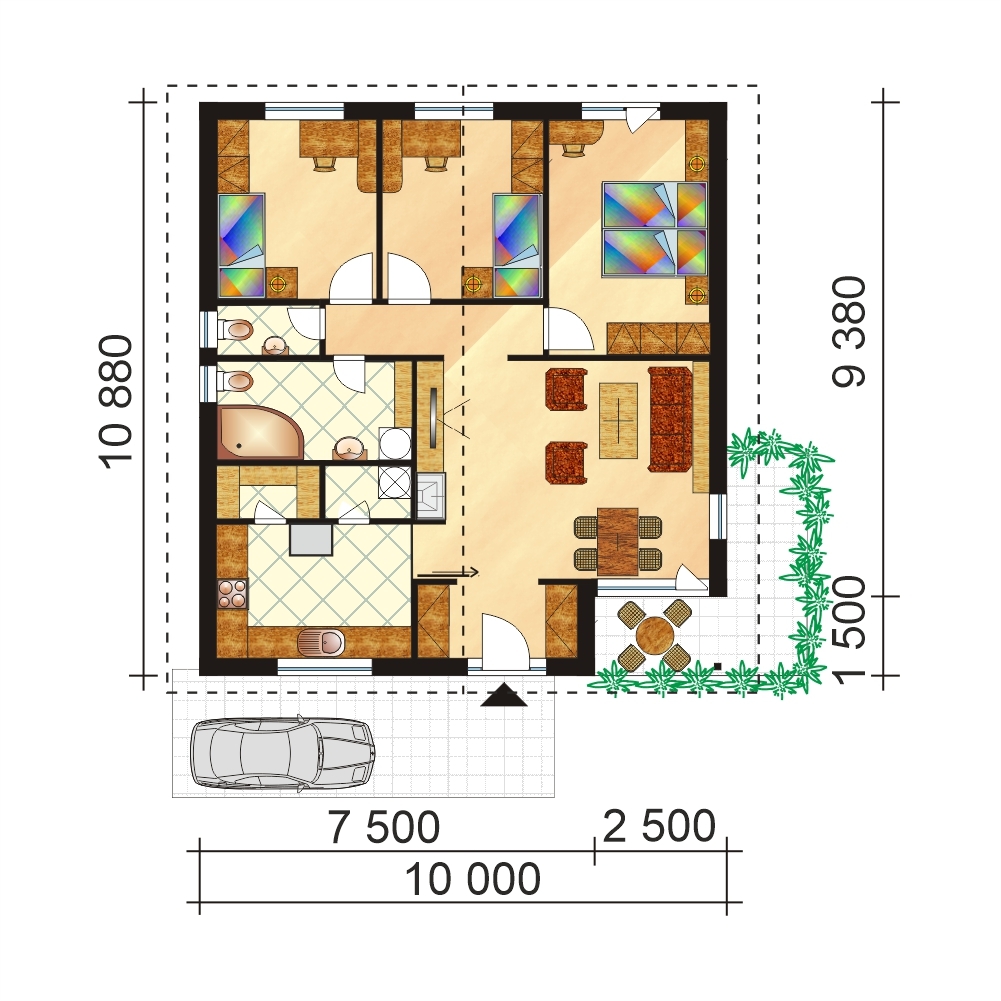 Square House Plans 3 Bedroom