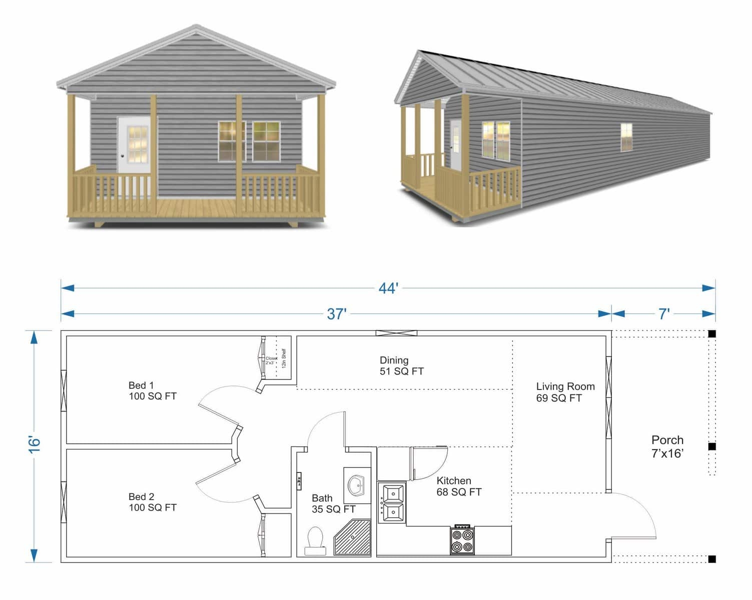 2 Bedroom Tiny House Floor Plan